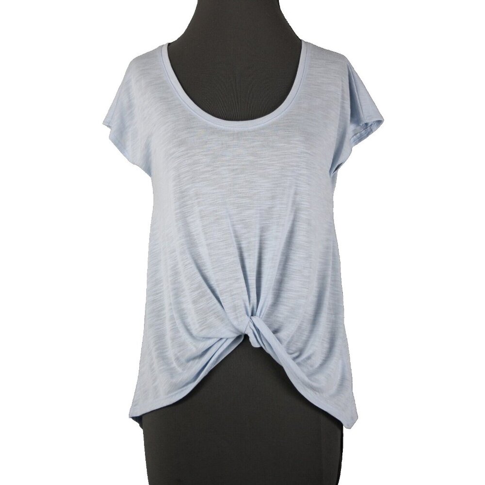 Pure Good Anthropologie $38 Sz S Sky Blue Twist Front Polyester Rayon Top